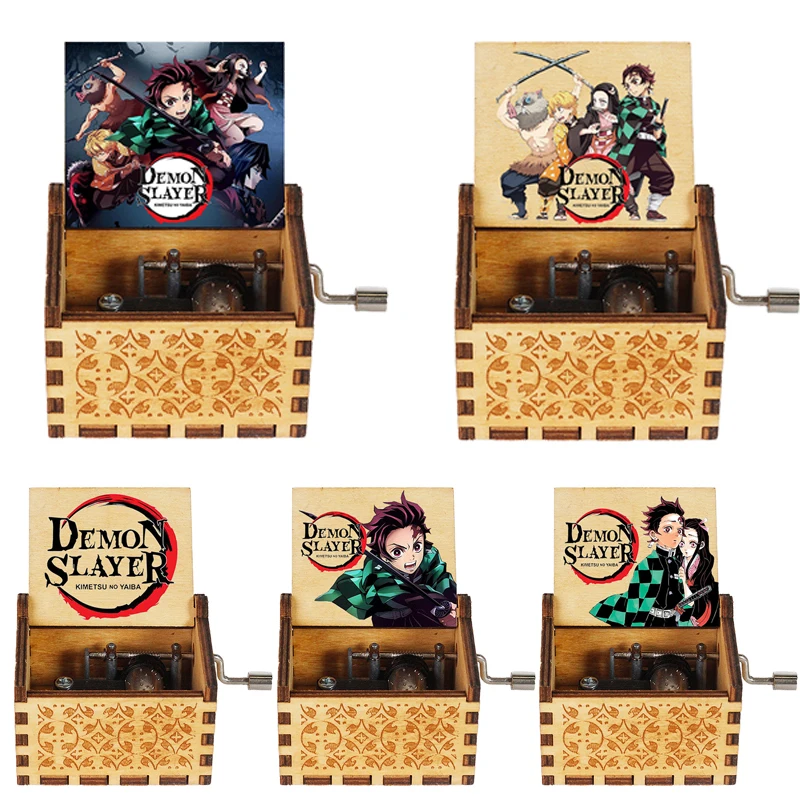 

Деревянная музыкальная шкатулка Demon Slayer, аниме Kamado Tanjirou, музыкальная шкатулка с ручным управлением, украшение для дома, настольные украшения, подарок на день рождения, Рождество