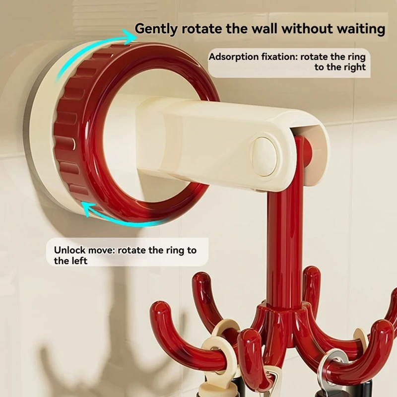 360 Degrees Rotating Folding Hook, Self-Adhesive Suction Cup Hooks Rotating Kitchen Utensil Holder