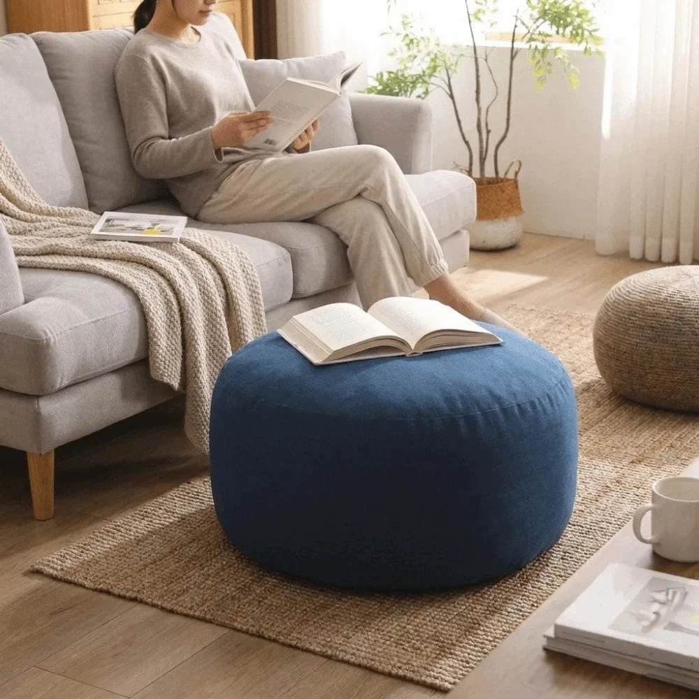 Multi-functional Round Seat Cushion Cover Unstuffed Large Capacity Sofa Stool Cover with Pocket Storage Bag Home Use