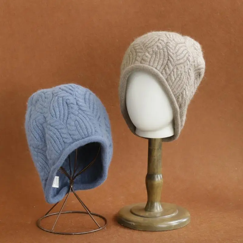 Women's Y2K Vintage Winter Wool Hat Thick Warm Rabbit Fur Hat Wind Resistant for Skiing Snow Activities