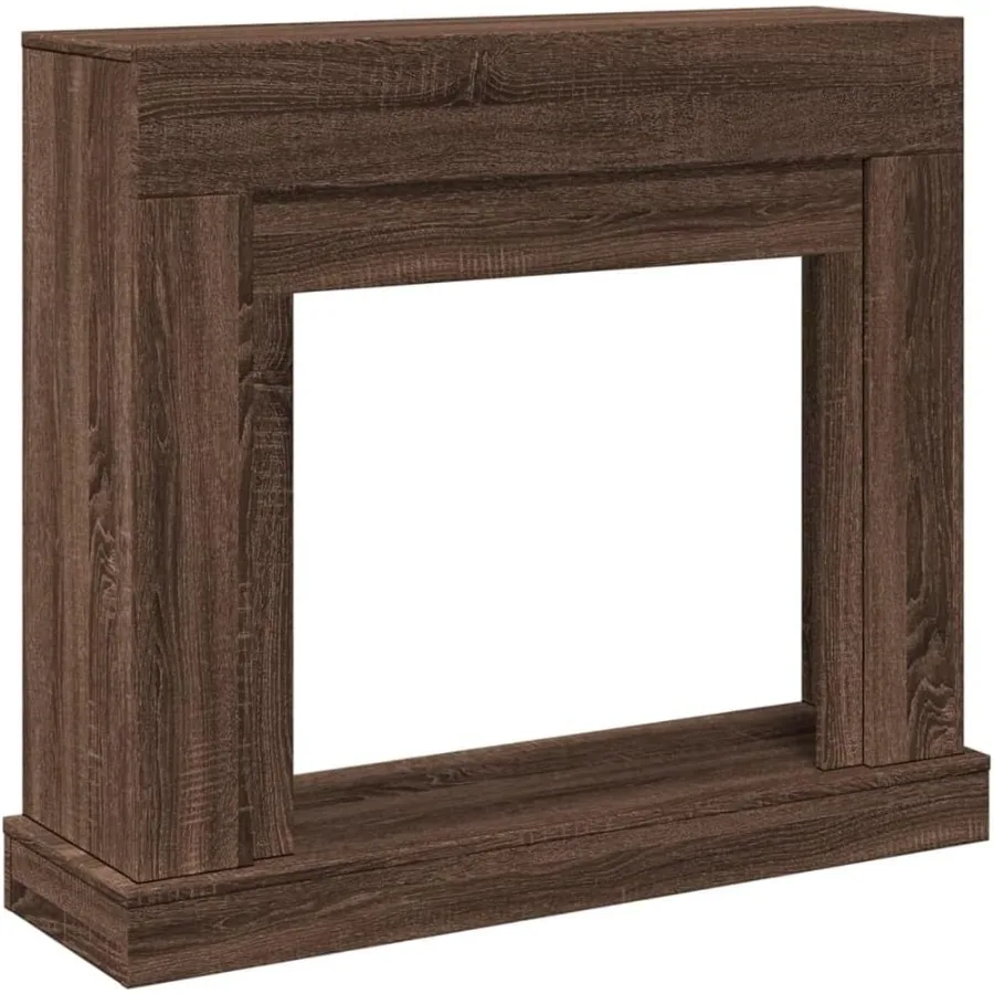 vidaXL Brown Oak Fireplace Surround - Engineered Wood Mantel for Electric Flames with Functional Shelf 39.4 x 11.8 x 34.4 Inche