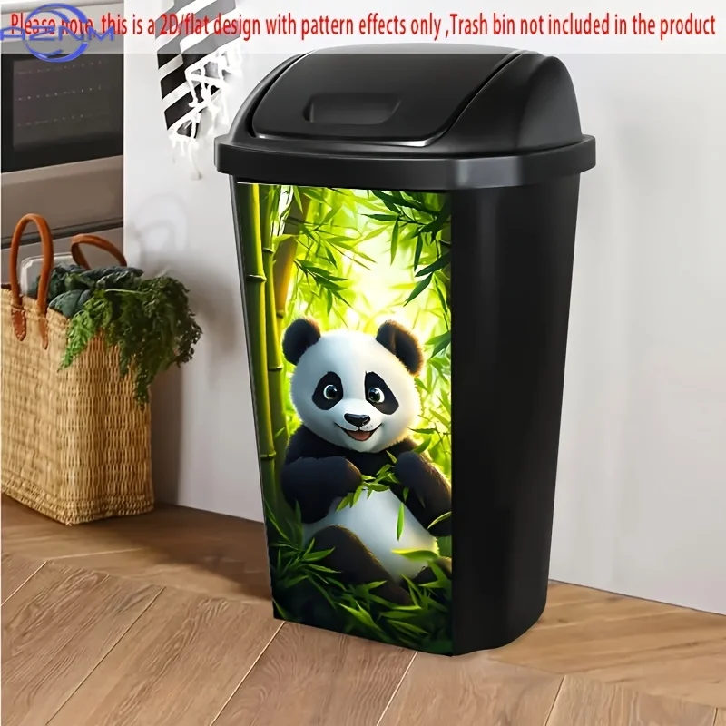 Cartoon Panda in Bamboo Forest Self-Adhesive Dustbin Stickers, No Festival-related Decor, PVC Trash Can Decorative Stickers, D