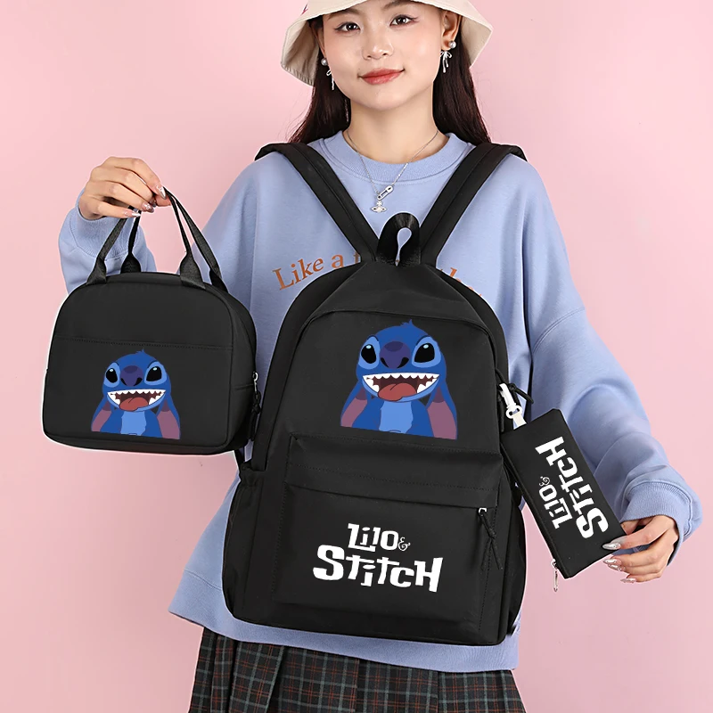 Disney-mochila de Lilo Stitch para niño, niña, adolescente, estudiante, mochila escolar, bolsa de almuerzo, regalo encantador, 3 piezas por juego