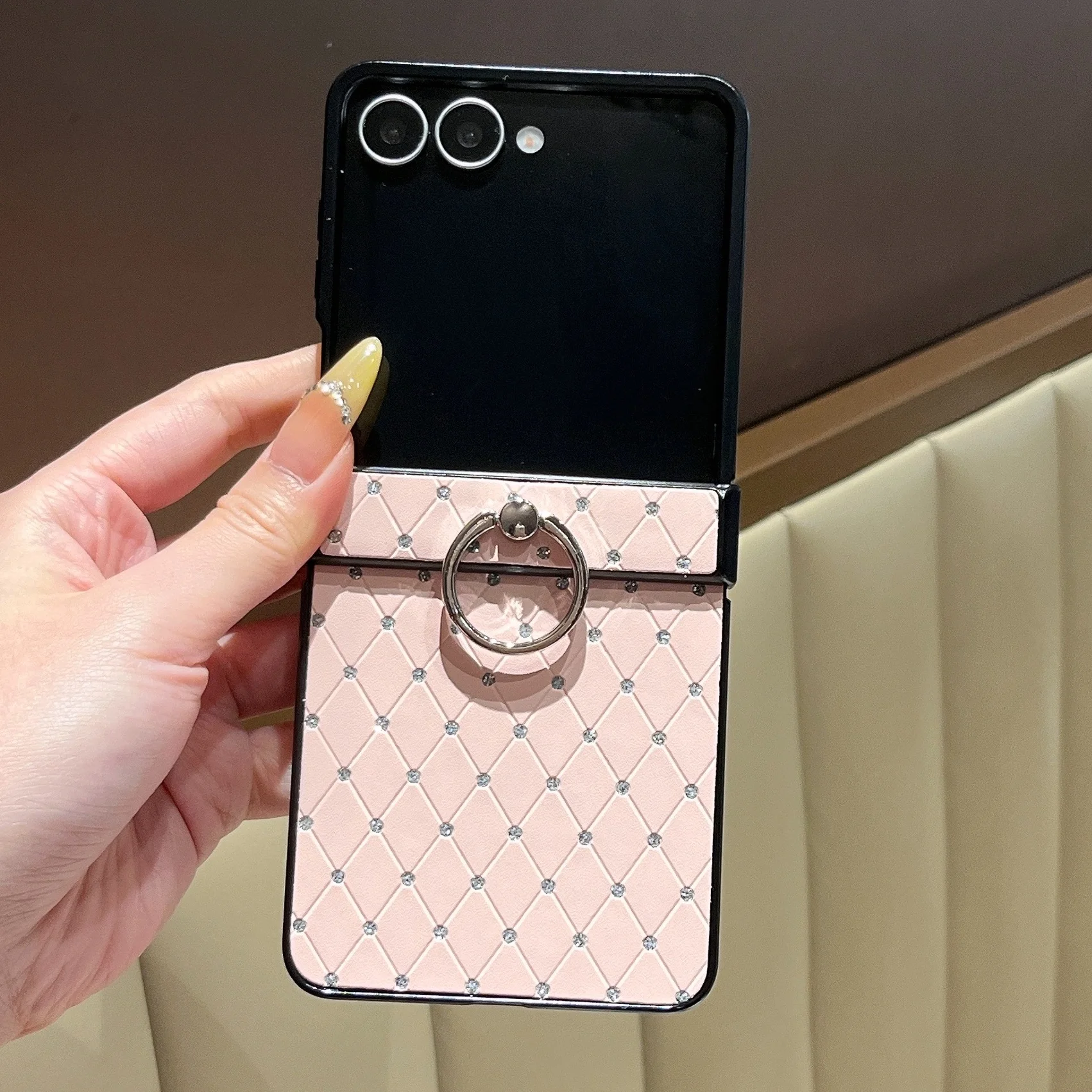 

Кожаный чехол с блестками и бриллиантами для Samsung Z Flip 7, чехол с кольцевым кронштейном для Samsung Galaxy Z Flip 6 zflip5, чехол