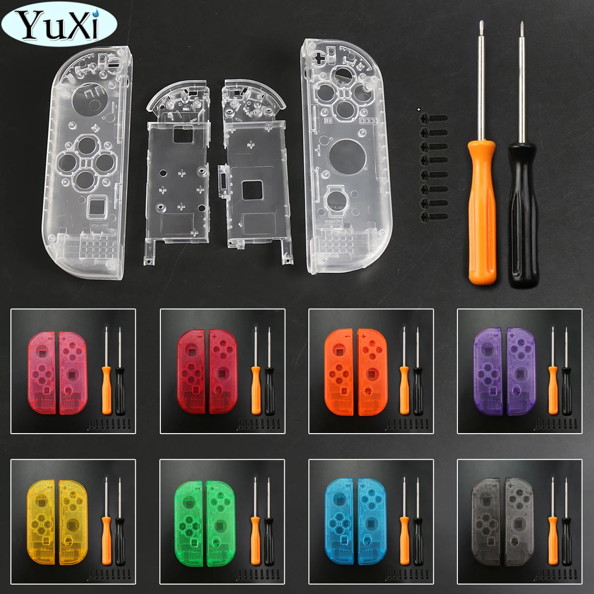 

YuXi Clear Customization Plastic Housing Replacement Shell Case Cover & Middle Frame for NS Switch Controller Joy-con