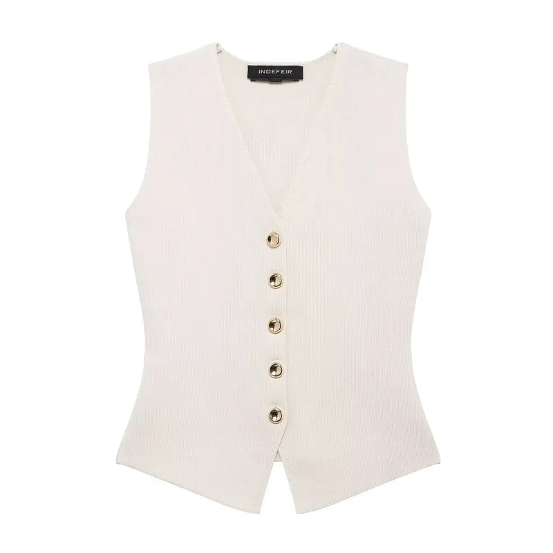 

Spring 2025 Women's Faion Knitted Vest Svel V-Ne No Decoration New Arrival 25-35 Years Old Suitable