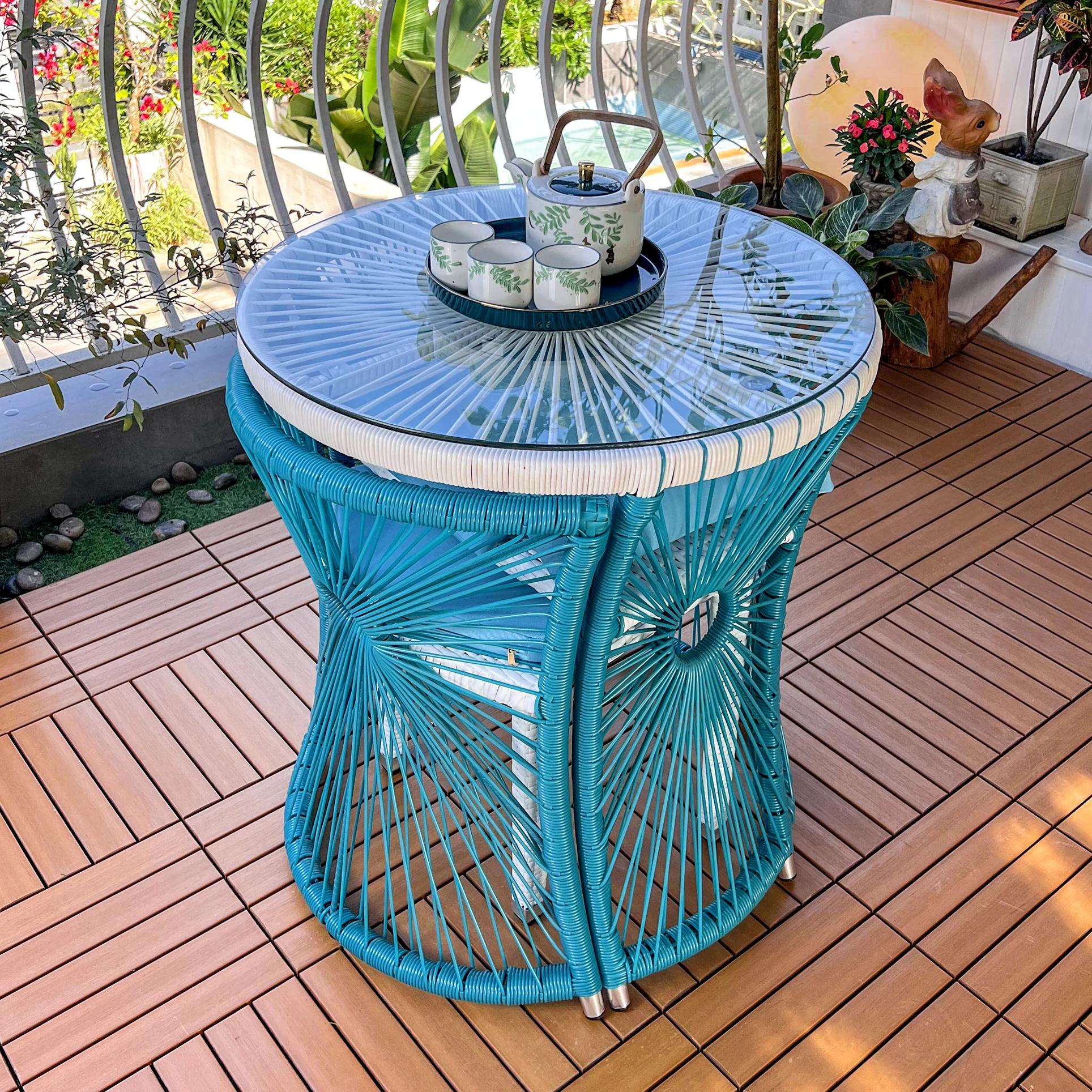 Colorful Combined Balcony Set Outdoor Garden PE Rattan Table Set
