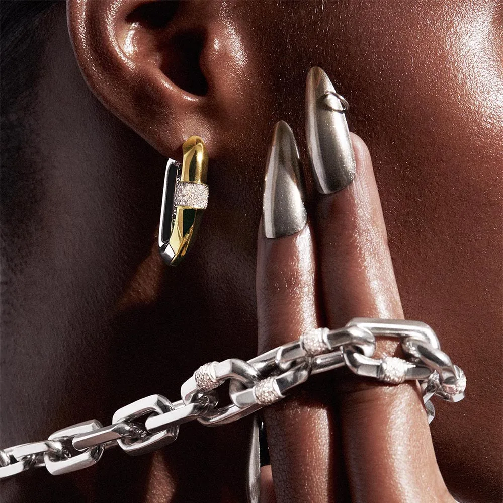 Stainless Steel Mix Color PVD Chunky Round Tube U-Shaped Hoop Earrings Waterproof Sparkling CZ Zircon Ear Huggie Vintage Jewelry