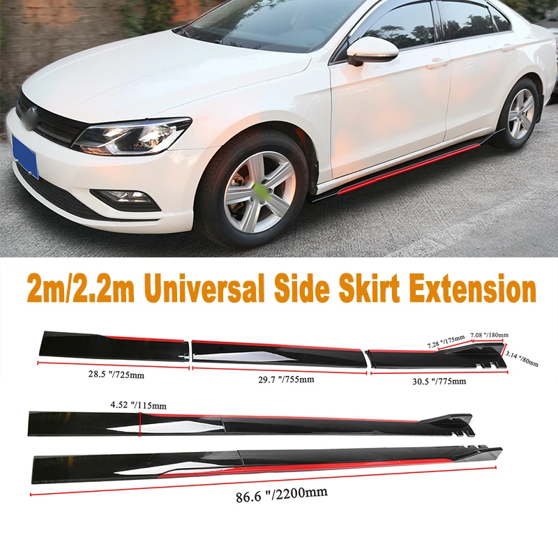 

1Pair 2m/2.2m Universal Side Skirt Extension Rocker Plate Lip Separator Bumper For BMW Mercedes-Benz Audi VW Civic HondaToyota