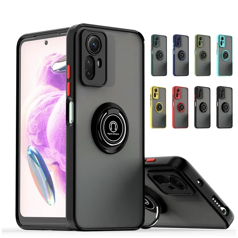 Armor Matte Case For Xiaomi Redmi Note 12 Pro 5G 12S 11 Pro 11S 10 10S Cover Ring Magnetic Holder Stand Coque Funda