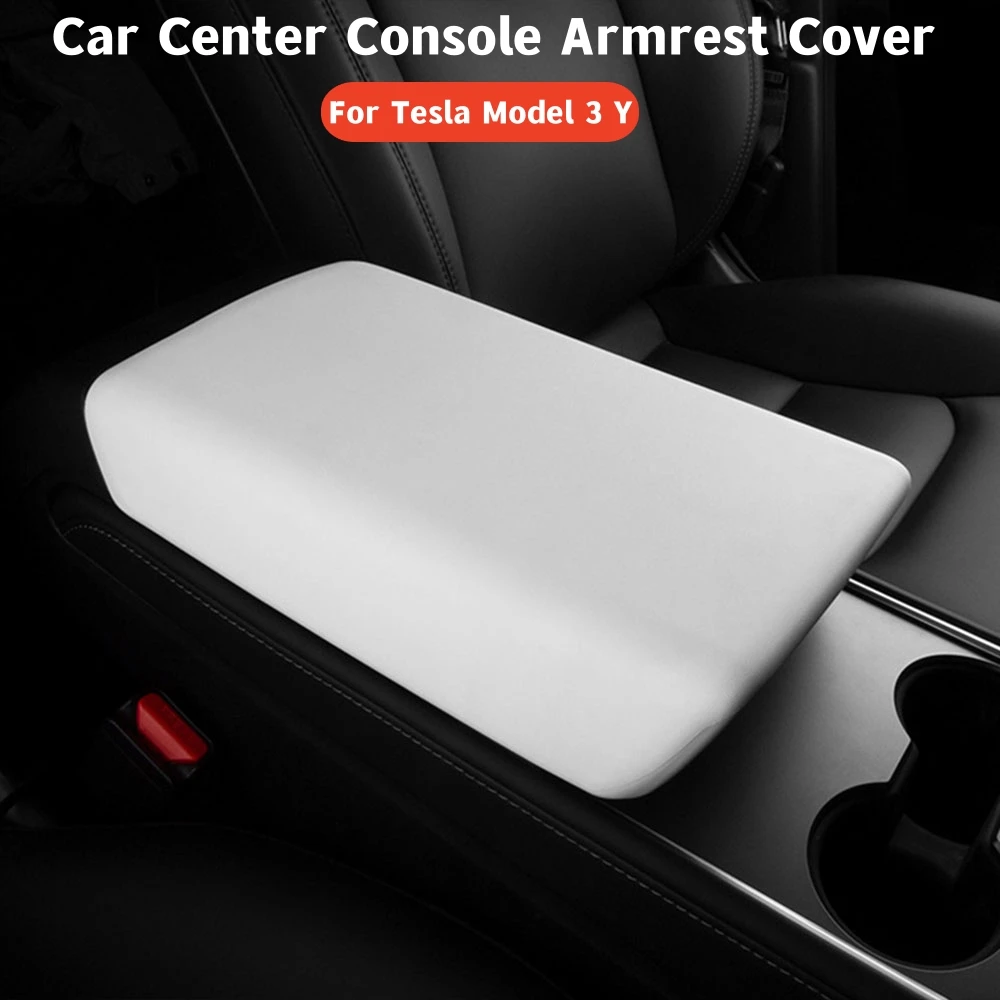 For Tesla Model 3 Y Car Armrest Box TPE Soft Car Armrest Cushion Center Console White Arm Rest Cover Interior Car Accessories