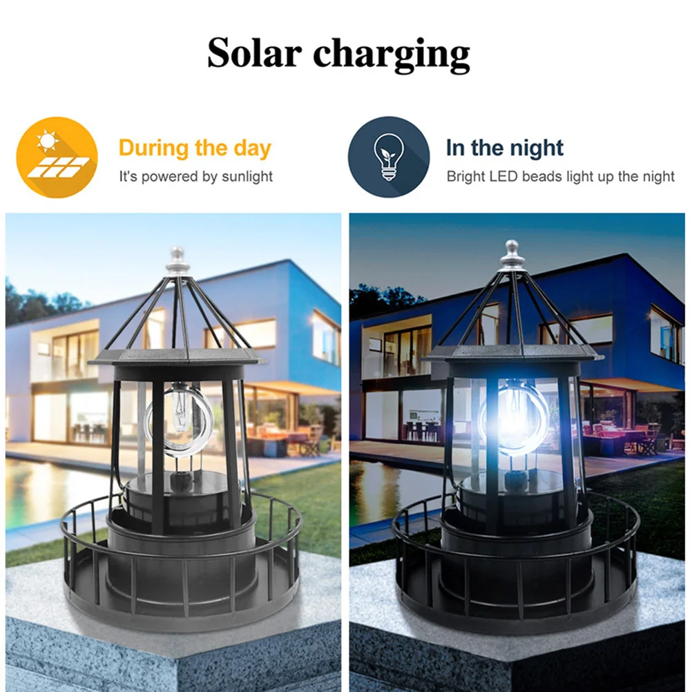 LED Solar Rotating Lighthouse Light Solar Garden Lights Outdoor Garden Decoration Lantern for Pathway Patio Garden Courtyard