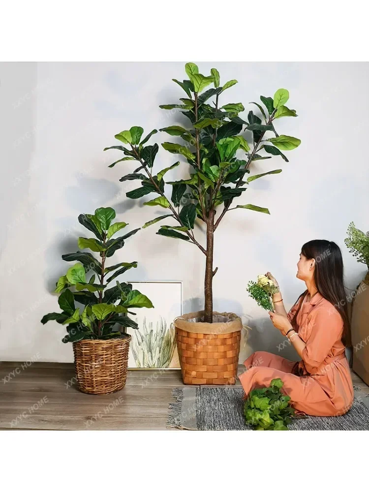 Simulation on-the-Ground Green Plant Plant Ficus Lyrata Pot Decoration Indoor Living Room Large Floor Decoration plants