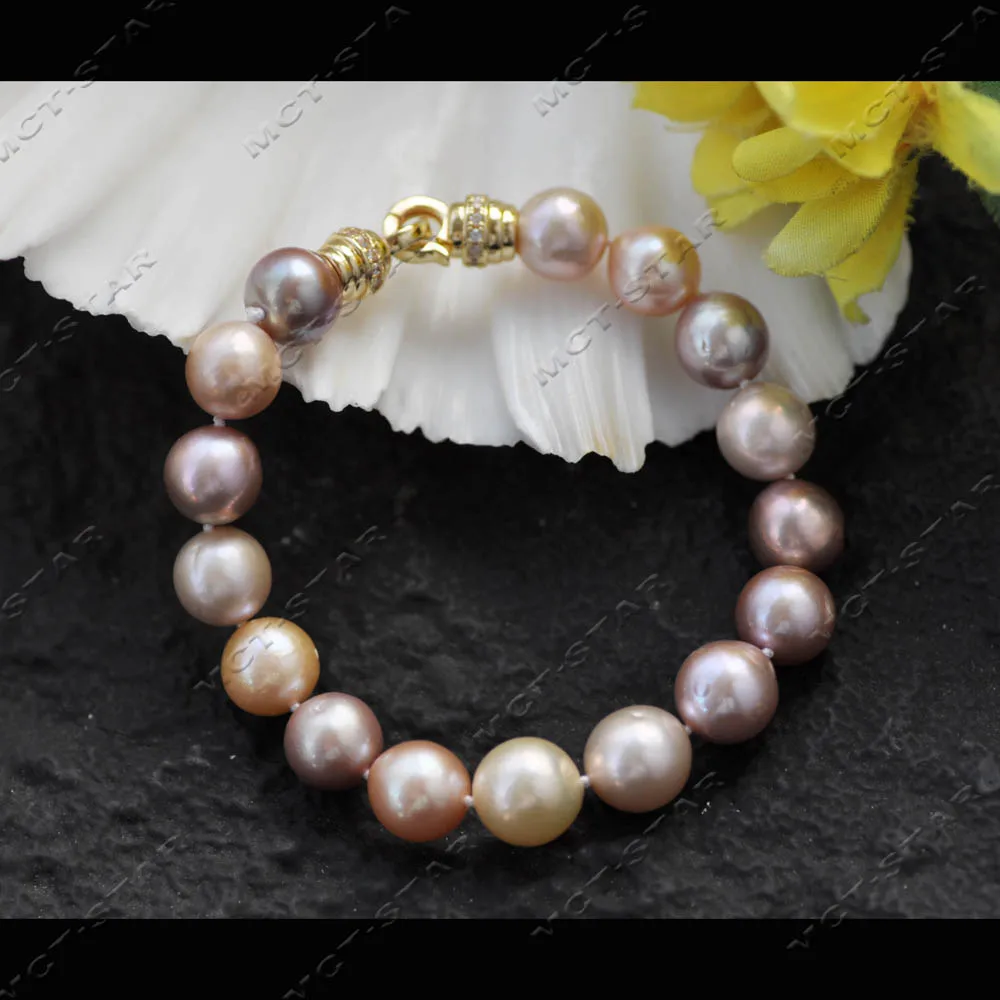 

Z14334 Strange Luster 8" 12mm Pink Lavender Round Edison Keshi Pearl Bracelet CZ