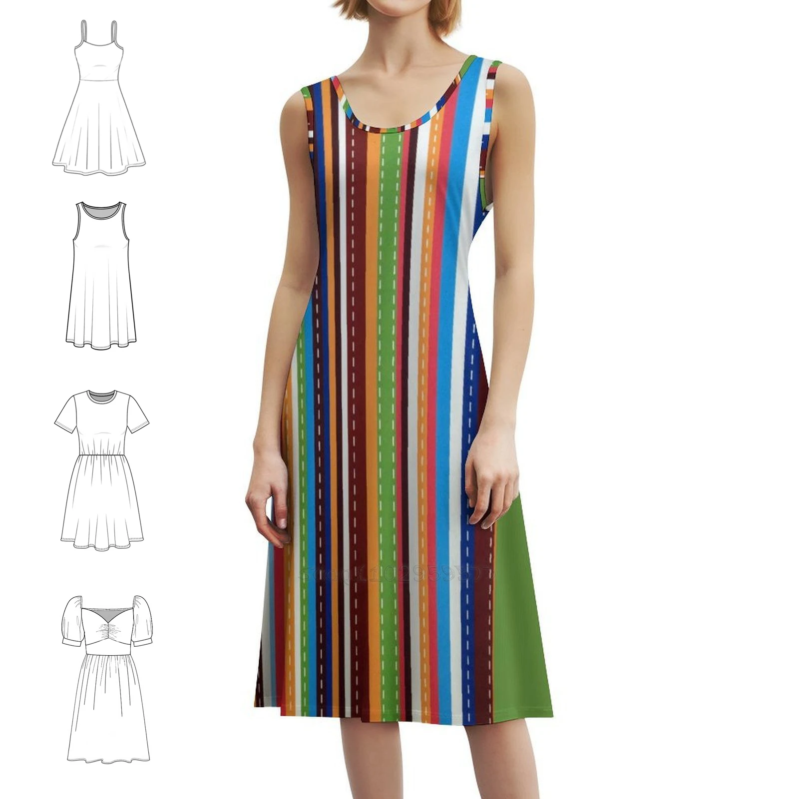 

Женское элегантное вечернее платье в полоску авокадо. Платье трапециевидной формы с короткими/длинными/без рукавов. Зеленые полоски. Веселая опрятная красочная.