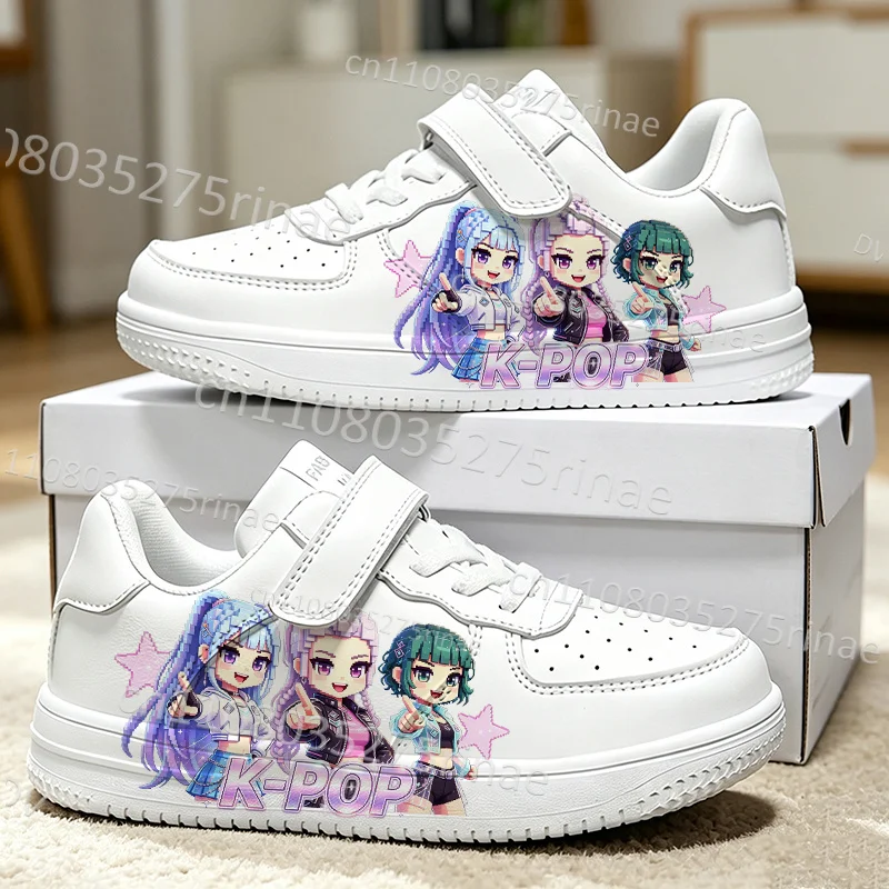Kids White Sneakers Cartoon Girls Print Toddler Daily Wear Shoes Girls Breathable Comfortable Arch Support Shoes