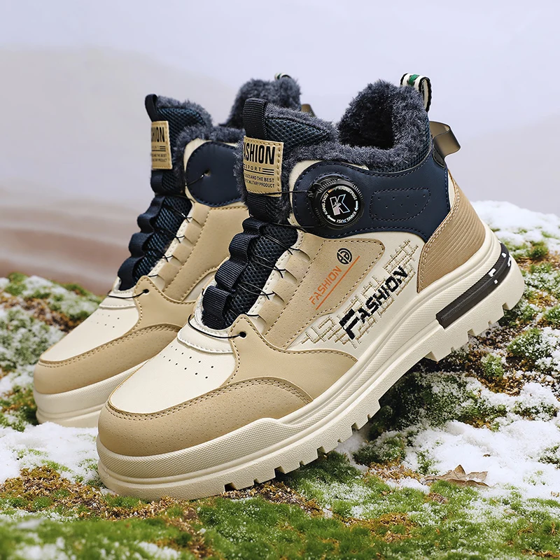 New Boots Men Winter Fashion Plush Shoes Snow Boots Male Casual Outdoor Sneakers Lace Up Warm Shoes Non Slip Cotton Shoes