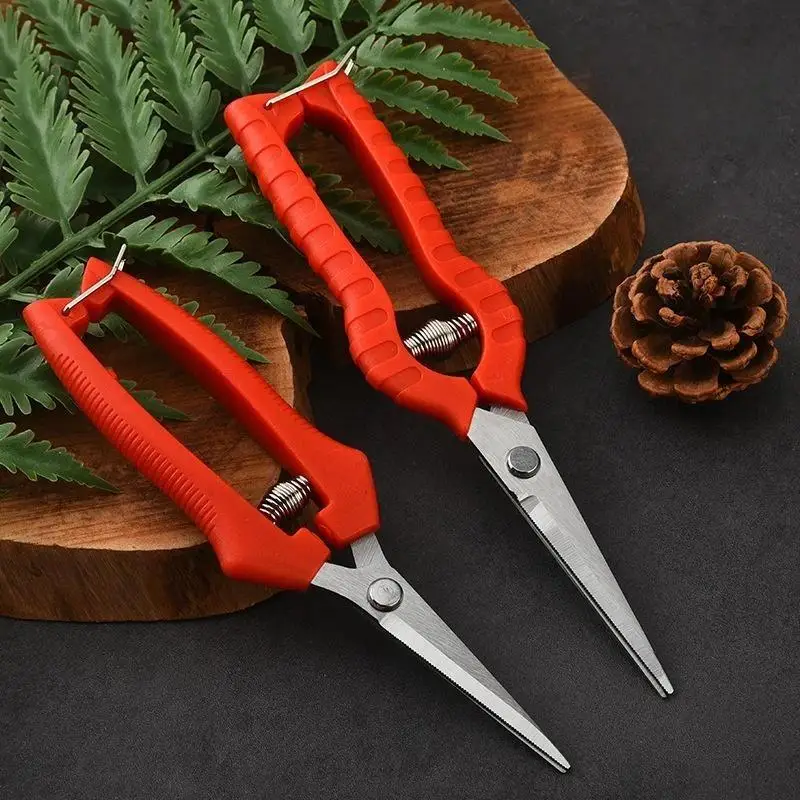 1Pcs Stainless Steel Garden Pruning Shears Non Slip Red Handles Spring Loaded Design For Trimming Plants Home Gardening Use