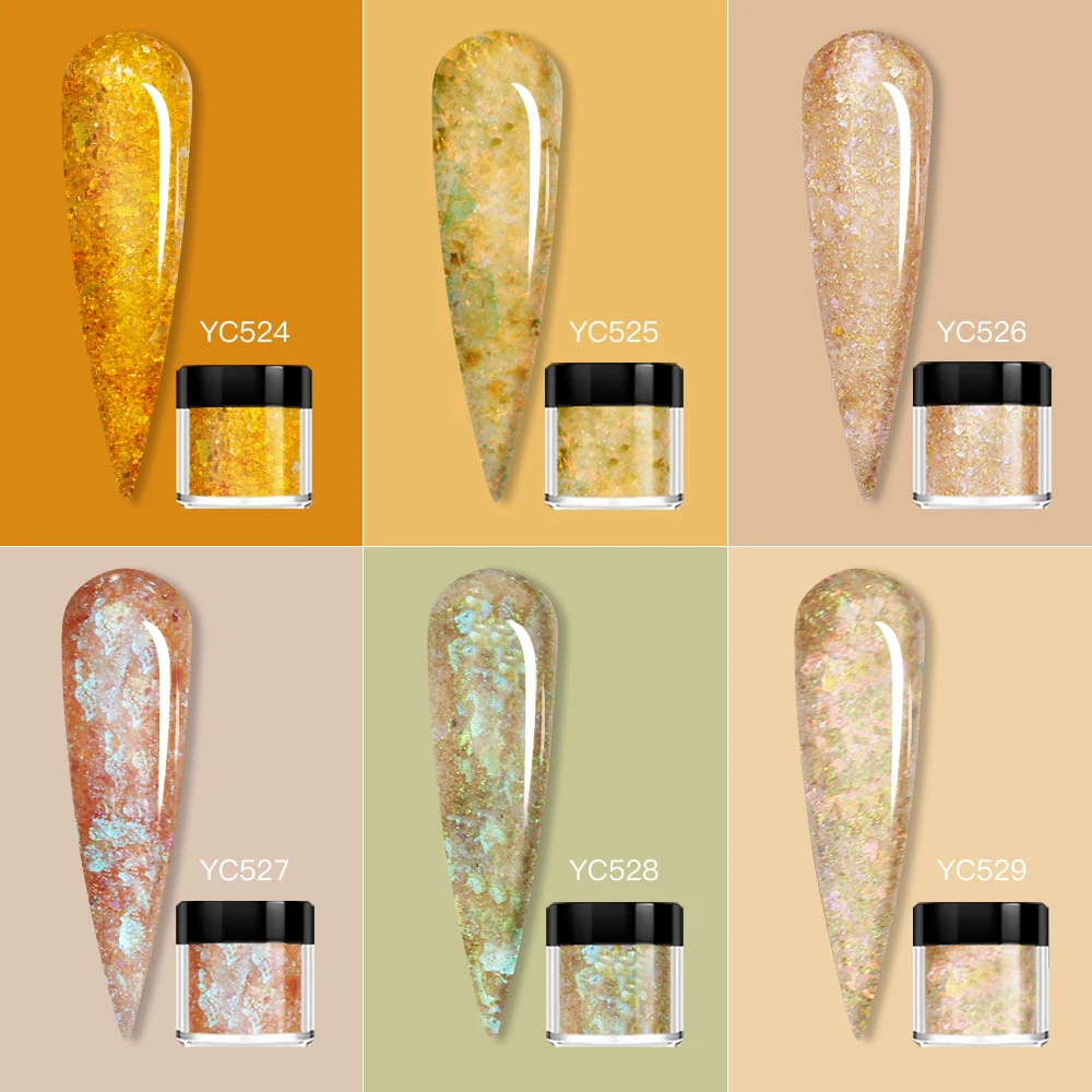 HNDO Neue 12 Farbe Bernstein Nagel Acryl Pulver Pailletten Glitter für Nail art Dekoration für Maniküre Design Pigment Staub Material