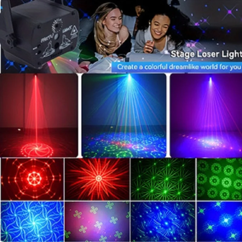 DJ Disco Stage Party Lights - Pattern Flashing Strobe Projector - USB Powered Portable - Home Gathering Atmosphere Lights