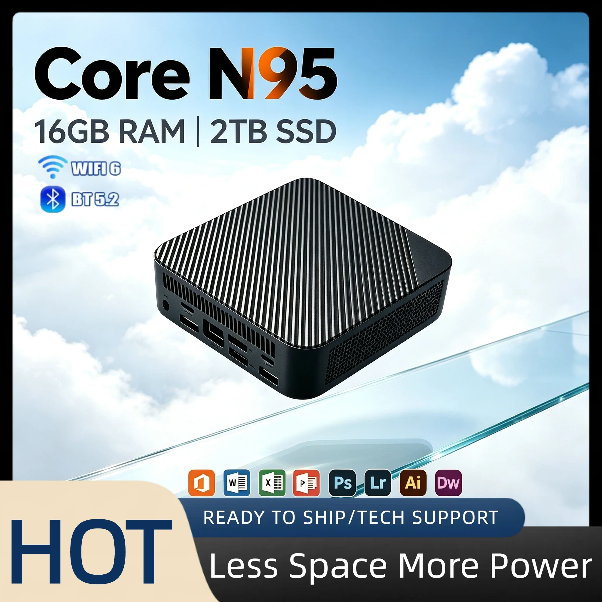 Intel N95 Compact Mini PC 16GB DDR4 512GB NVMe SSD Triple 4K Display Port WiFi6 BT5.2 Quiet Office Home Pro Computer