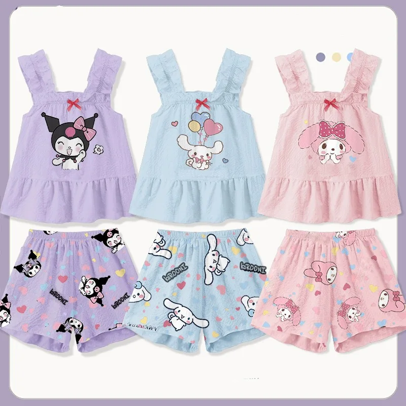 

Горячая новинка: Комплект из 2 предметов Sanrio Hello Kitty – пижама из двух частей: майка без рукавов и шорты. Тонкий, легкий, летний, для девочек, домашняя одежда, модный.
