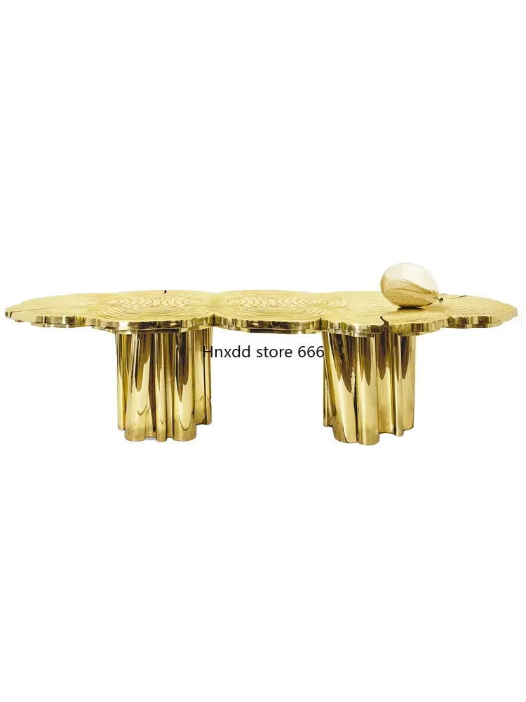 Light luxury dining table stainless steel irregular special-shaped villa high-end artistic dining table