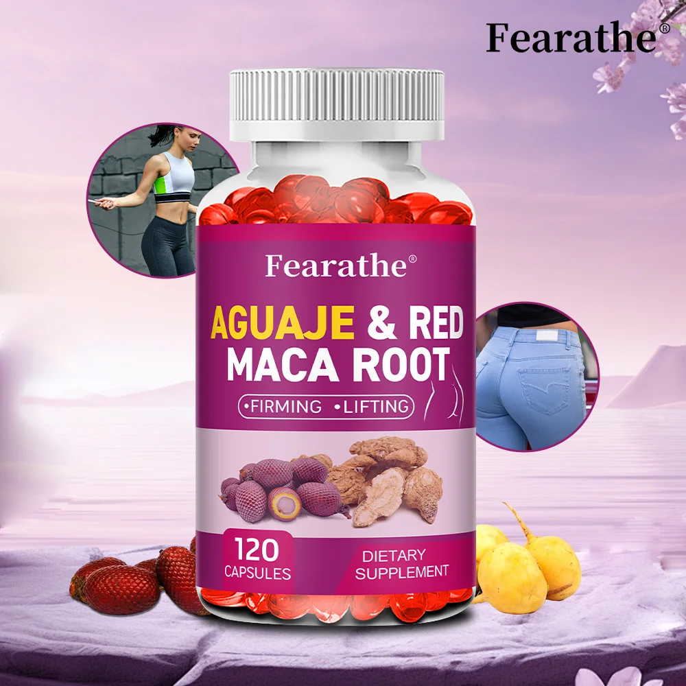 Aguaje Suplemento Cápsulas de extracto de raíz de maca roja mejoran curvas, firmes, esculpir, apoyan las nalgas y la salud inmunitaria