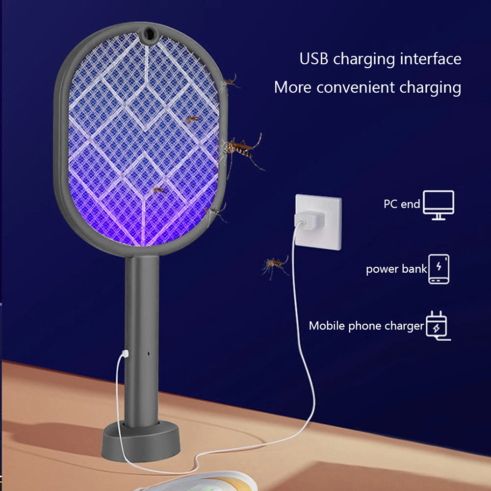 Handheld Electric Fly Swatter 3000V Rechargeable Bug Zapper Mosquito Racket 2 in 1 Fly Swatter Mosquito Killer Lamp Pest Control