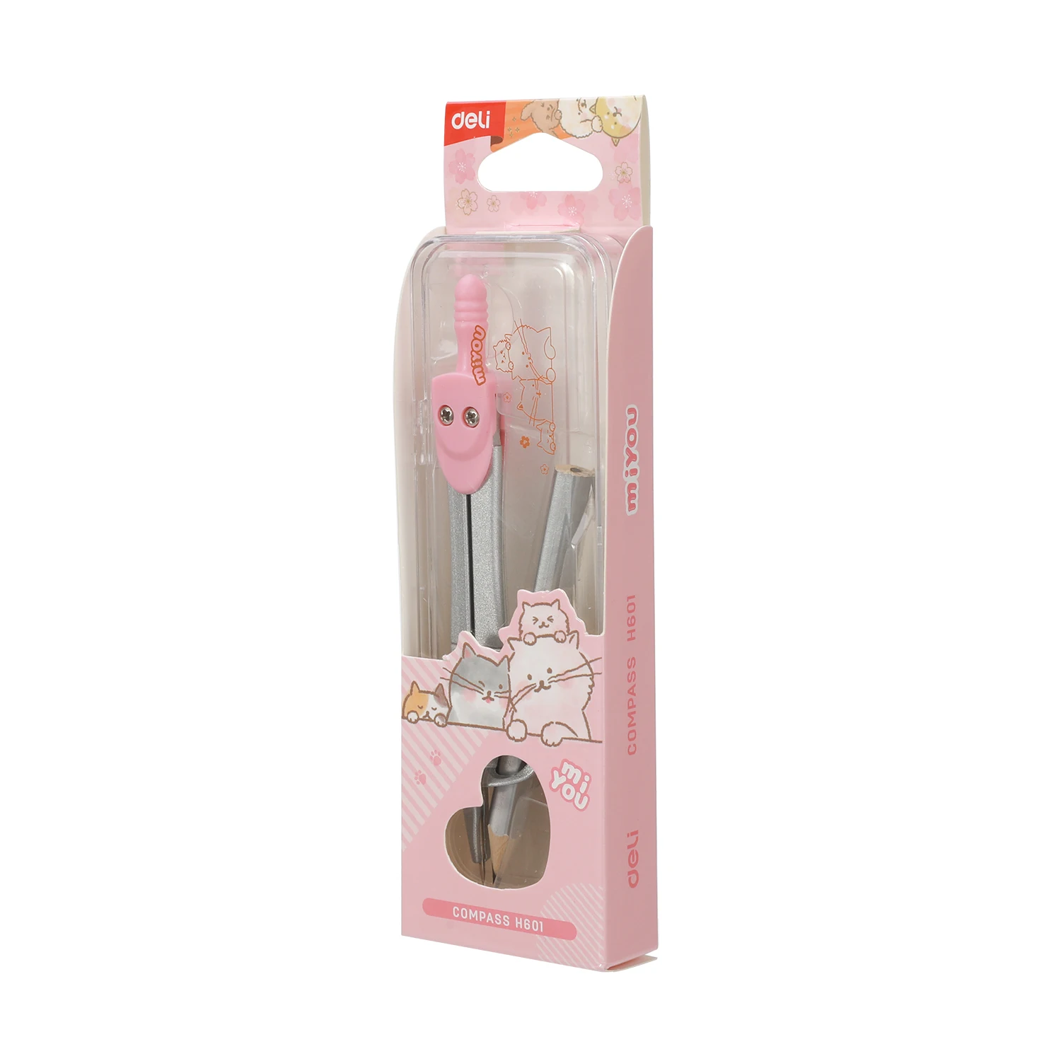 Deli Silver-Pink Campass, Campass with Changeable Pencil, Campass for Drawing & Designing