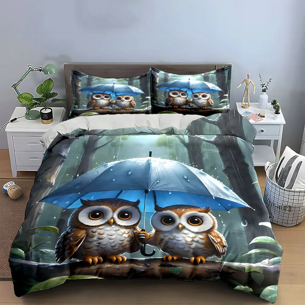 

Rainforest Owls Decorative Set Bedding Set with 1 Duvet Cover 2 Pillowcases Single Double King Queen, Gift