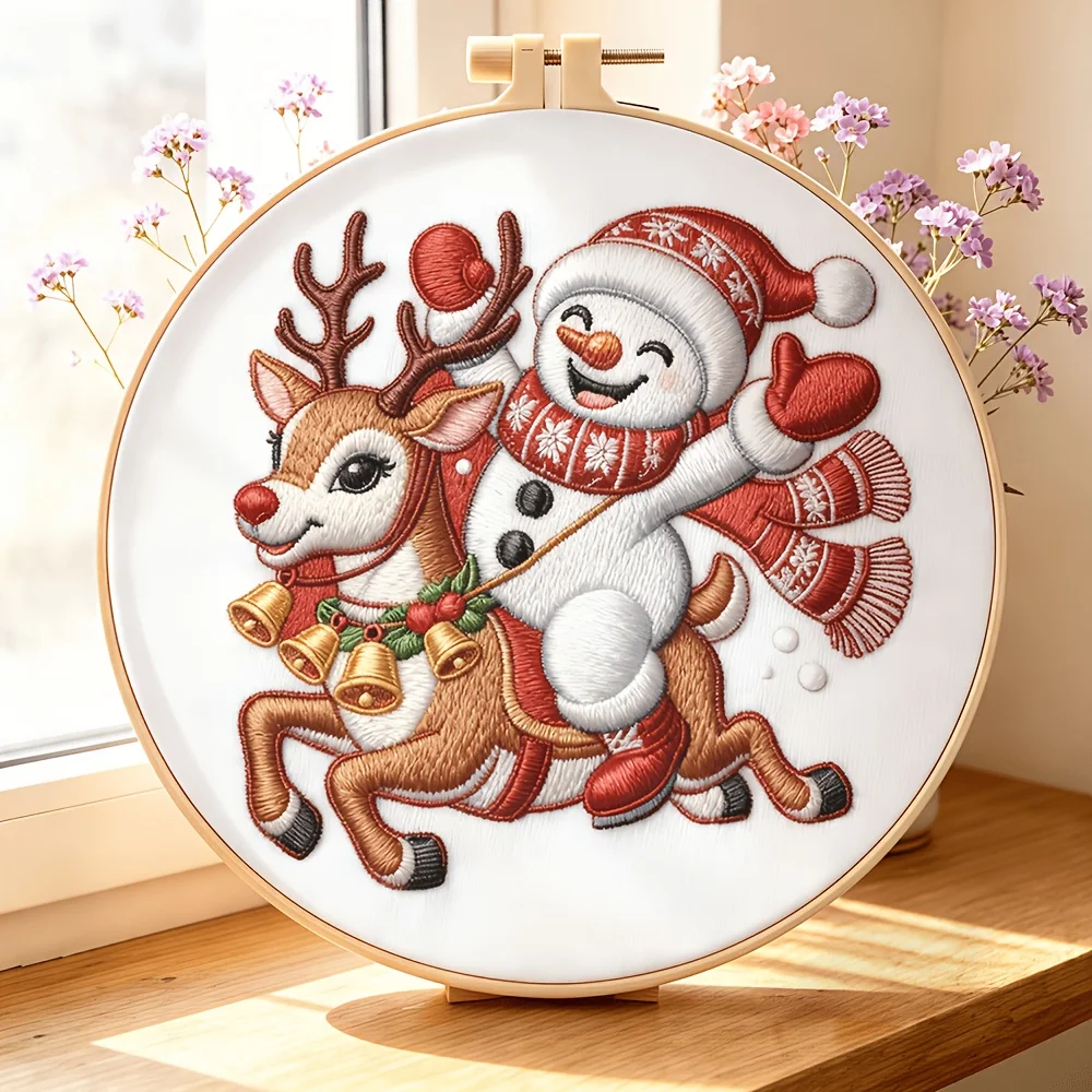 Embroidery Stitch Practice Kit For Adults Beginners Pre‑Printed Cloth Bamboo Hoop Thread Needles Hand‑Stitching Learning Craft