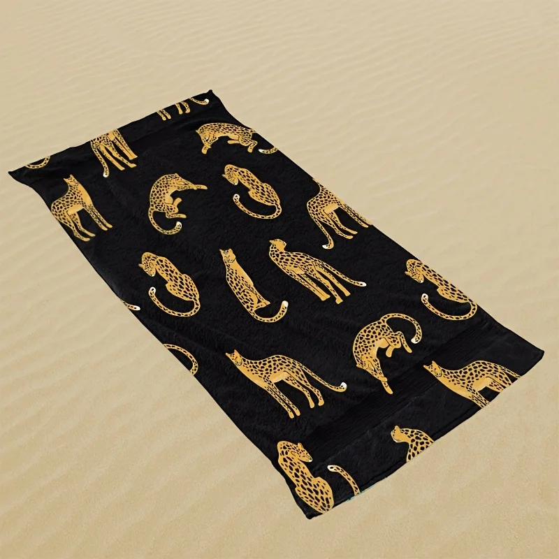 

Пляжное полотенце с леопардовым принтом, золотистым узором гепарда, быстросохнущее, из микрофибры, не впитывающее песок, для путешествий, бассейна, спортзала, роскошное, в стиле бохо