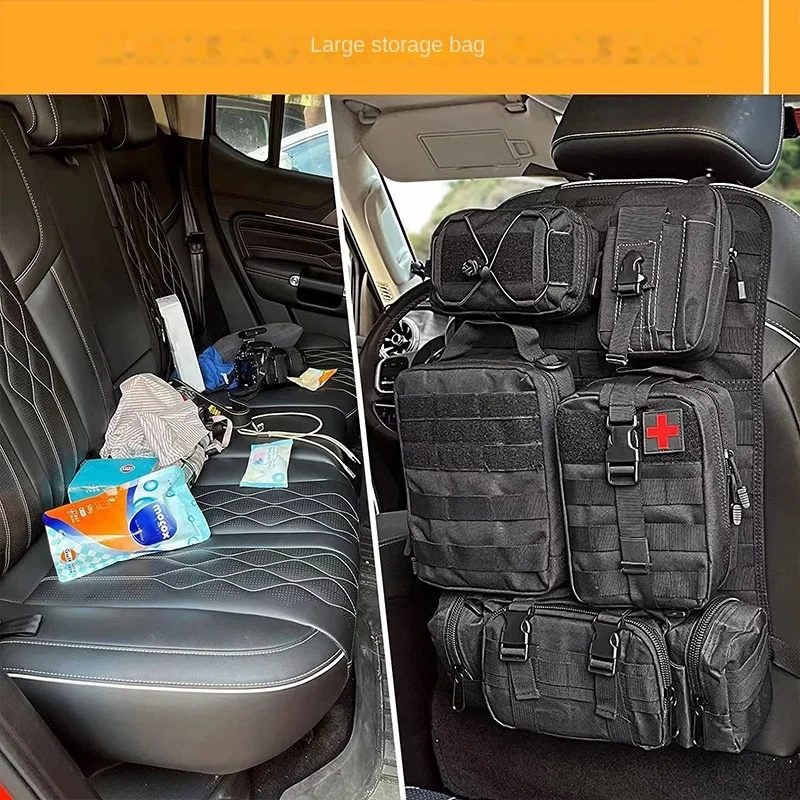 Universal Fit Car Seat Back Tactical Multifunction Storage Bag with 5 Detachable Molle Pouch Vehicle Panel Hanging Organizer Big