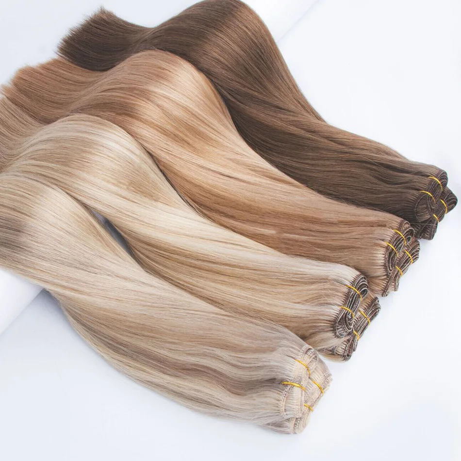 Double Weft Russian Remy Real Human Hair Weave Weft Extensions Full Head 100g Machine Weft 100% Thick Bundle Ombre BrazilianHair