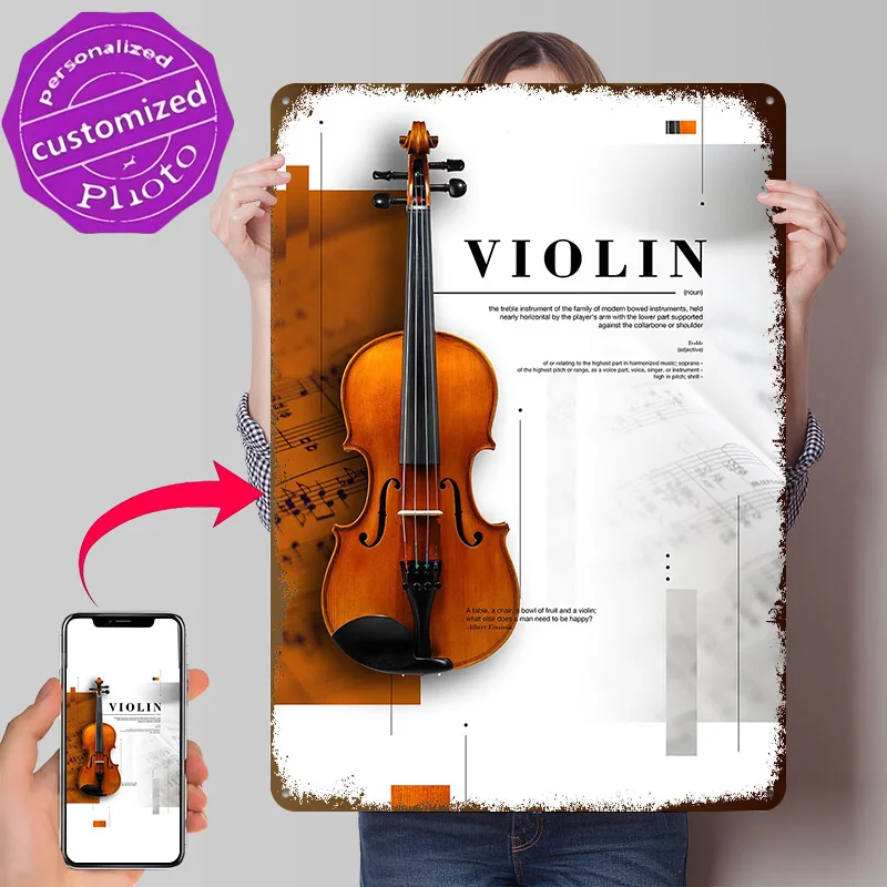 Violin Poster Retro 3D Printed Metal Signs Customized Wall Hanging Gift for Home Decorations Living Room Decoration At Home Art