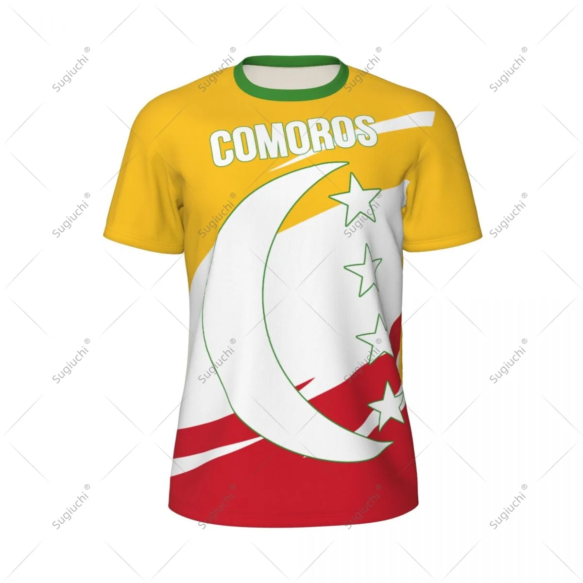 Comoros Flag Men Sports T-shirt Women Tees jersey for Soccer Football Running Bike Tennis Fitness Fans - view 2