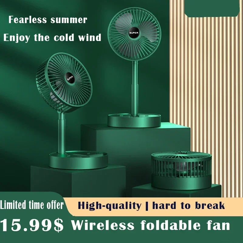 Homdd Desktop Portable Air Conditioner Usb Rechargeable Mini Folding Telescopic Stand Floor Fan for Home Outdoor LowNoise Summer