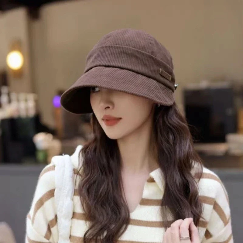 

Retro Corduroy Duck Tongue Hat Children's Spring and Autumn Equestrian Hat Outdoor Sunscreen Hat Fisherman's Hat