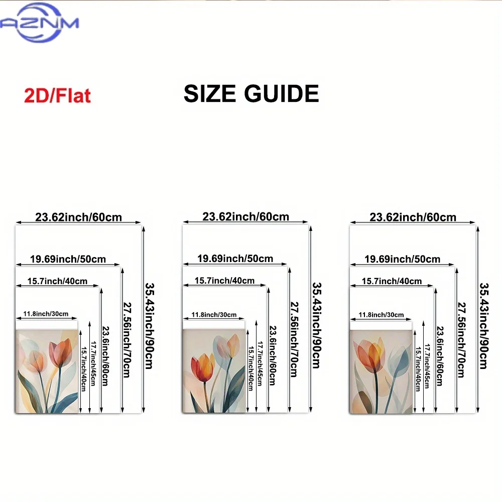 3pcs Decorative Painting, 2D Frameless Canvas Art, Modern Watercolor Tulip Wall Decor 3pcs Set, Abstract Floral Prints in Soft