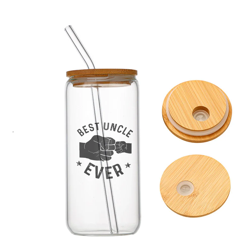 

Best Uncle Ever Gifts for Daddy from Daughter Son Glass For Heat Resistant High Drinking Cup With Straws Lids 16 oz