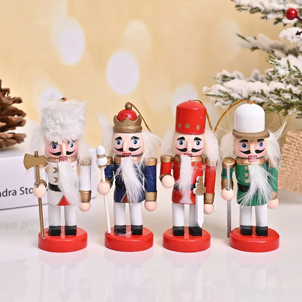 

4Pcs Christmas Tree Pendant Nutcracker Decor Wood Ornaments Xmas Party Supplies Nutcracker Pendants Tree Wood Ornament