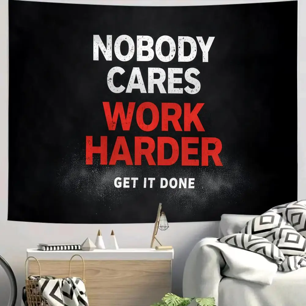 Nobody Cares Work Harder Gym Tapestry Custom Living Bedroom Party Dormitory Interior Wall Bohemian Decoration Attached Clip