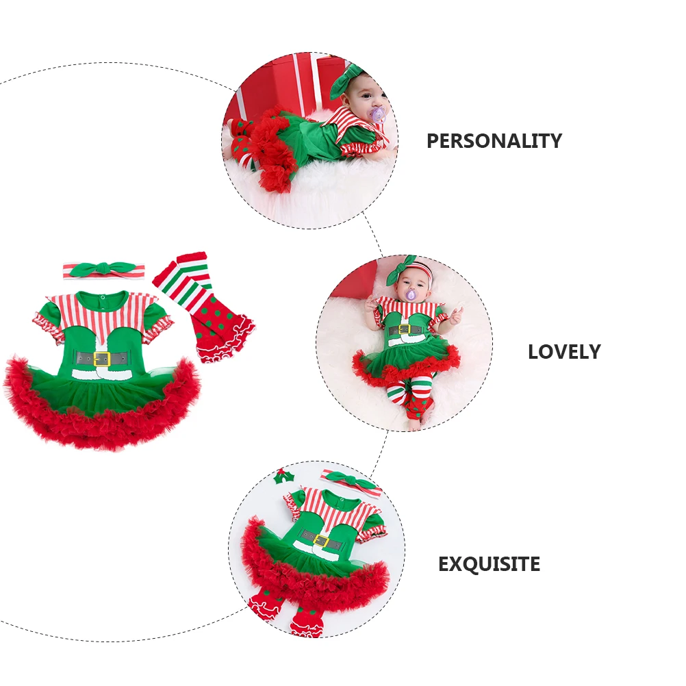 

1 set 1 Set Christmas Baby Dress Set 3-6 Months Soft Gauze Costume Party Clothes Festival Cosplay Outfit For Infant Toddler