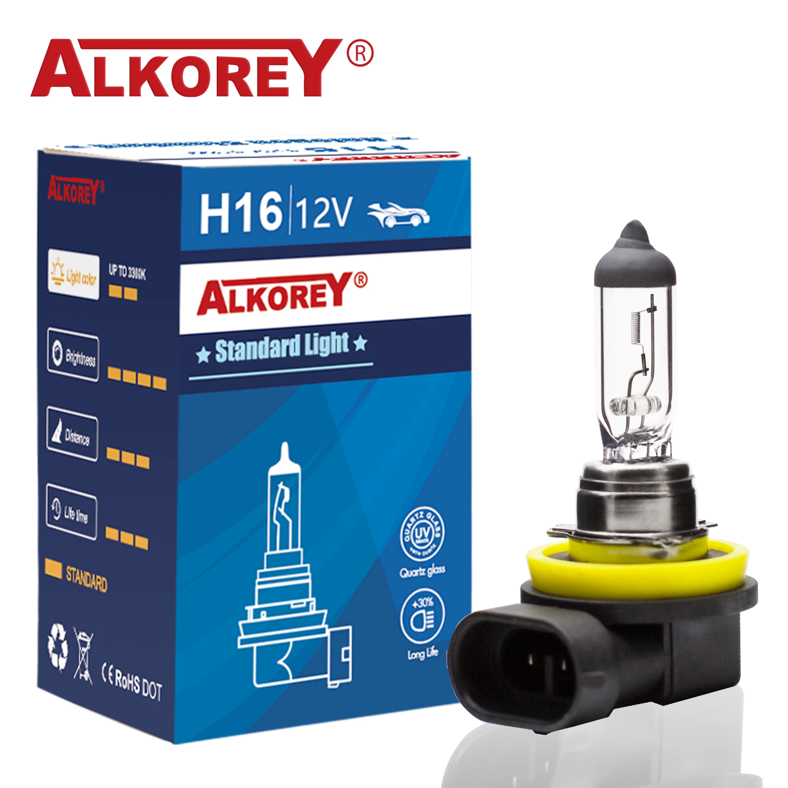 Alkorey 2PCS H16 12V 19W PGJ19-3 Base 3350K Clear Auto Headlight Bulbs Warm White Car Fog Lights Driving Lamp Halogen Lamps