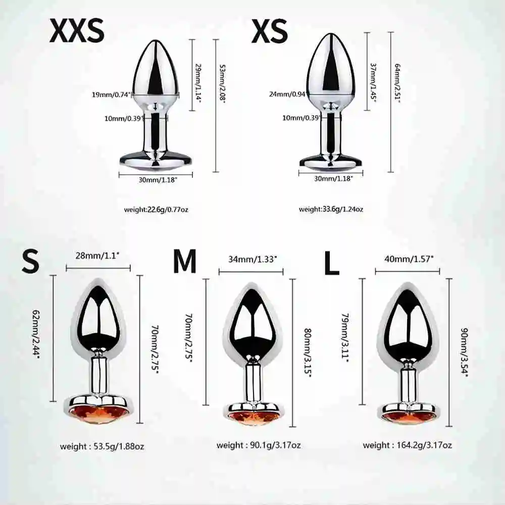 Anal Plug Heart XXS XS S M L Stainless Steel Crystal Anal Plug Removable Butt Plug Stimulator Anal Sex Toys For Men Women Anus