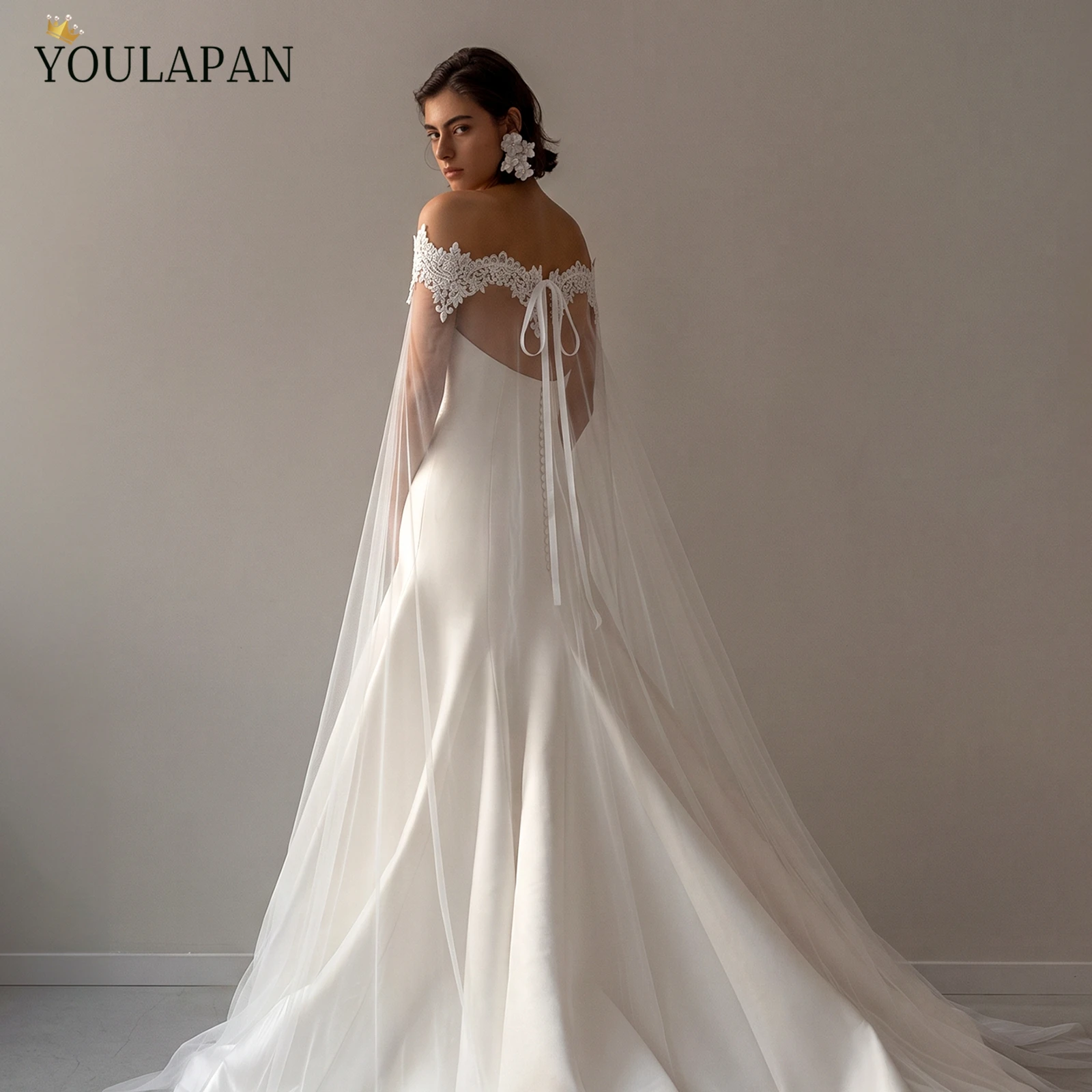 TOPQUEEN G36 Braut Schal Sexy Reverse Dekoration Mantel Spitze Stickerei Für Reverse Hochzeit Kleid Hochzeit Cape Schleier Anpassbare – Detail 9