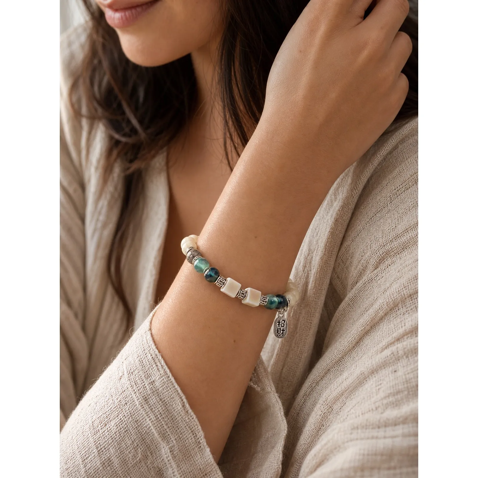 Handmade Ceramic Bead Stretch Bracelet With Handwoven Elastic Cord And Metal Fittings Beaded Jewelry Y260705-09
