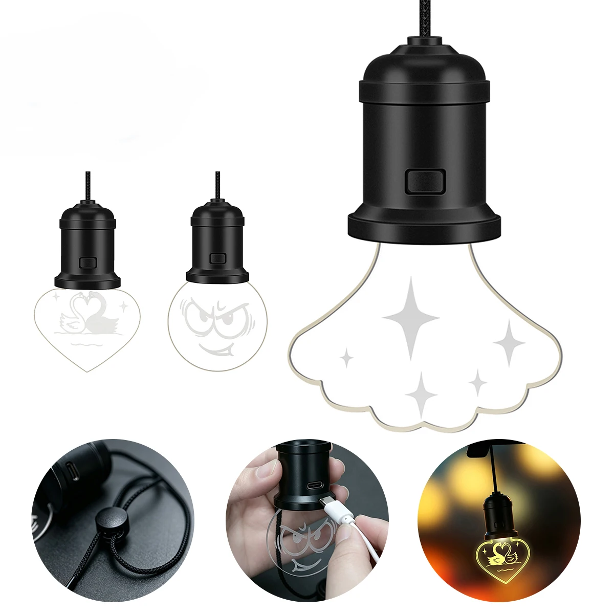 1x Colorful Hanging Glow Pendant LED Acylic Night Light Retro Small LED Bulb Atmosphere Lamp Bedroom Car Decoration