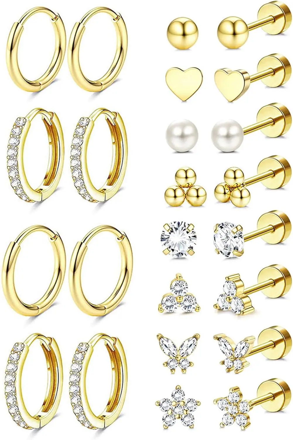 

Hypoallergenic 14K Gold Plated Stud Hoop Earrings for Women Men Surgical Stainless Steel Flat Back